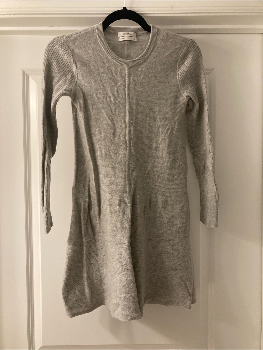 Babaton Gray Ribbed Sleeve Knit Dress